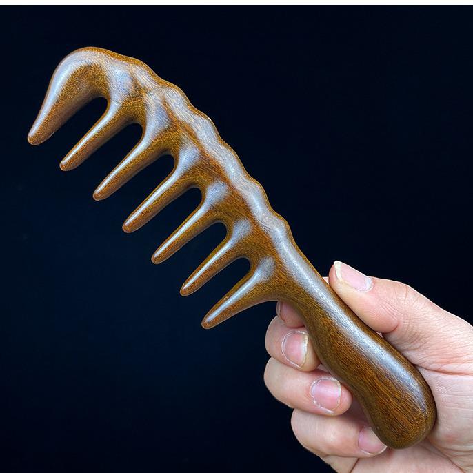 Golden Sandalwood Thickened Wooden Comb for Long and Curly Hair Massage