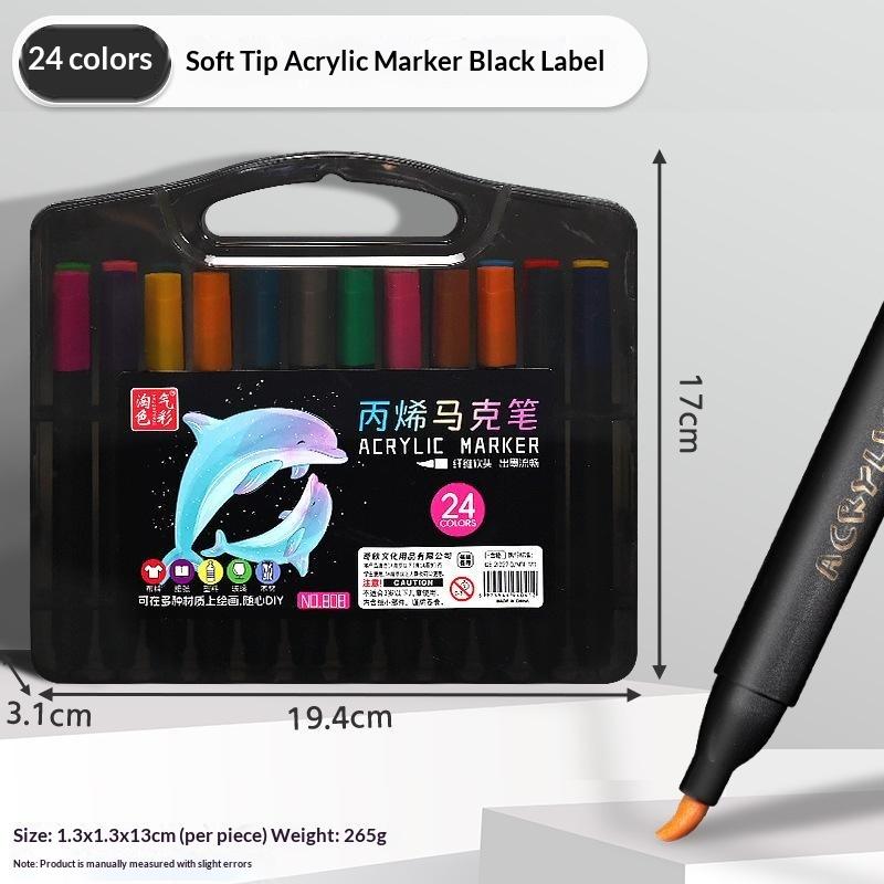 Acrylic Marker Pen Triangle Black Rod Soft Tip Layable Color Art Paint Pen For Kindergarten Student Hand Painting Diy Graffiti