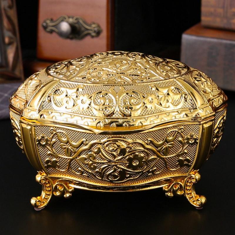 Ellipsoid Necklace Storage Box European Style Golden Jewelry Organizer Alloy Earrings Case Ring Storage Jar Dresser Display