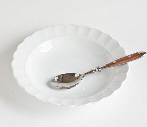 Set med 5 vita middagstallrikar, blomformade, splittringssäkra, förstärkt porslin, Tiara Pure White, volangprydda, 23 cm, för pasta, soppa och curry