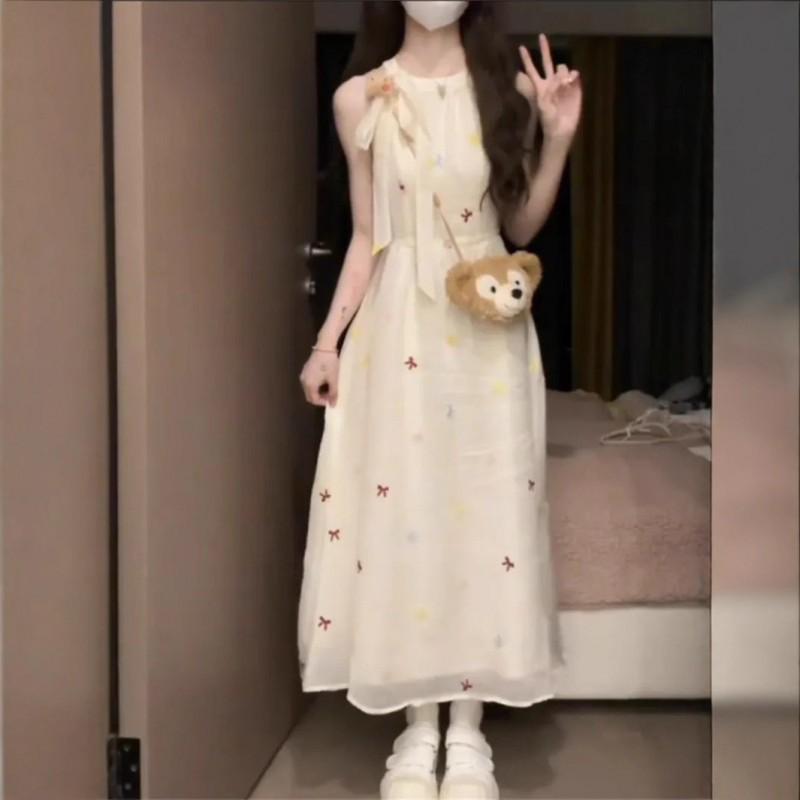 Cute Ins Sweet Waist Bow Dress 2025 To Show Slimming Gentle Fairy Long