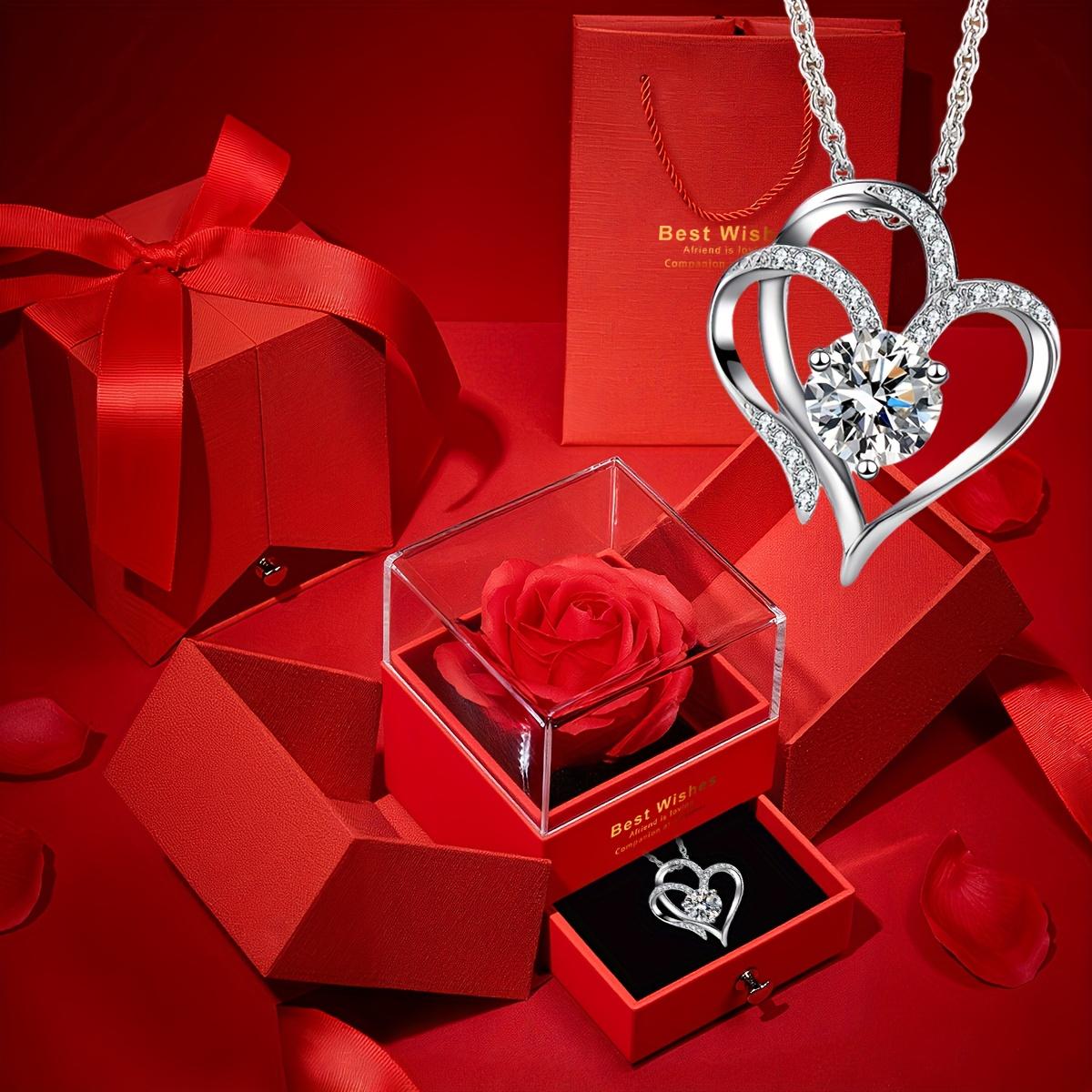

Exquisite Heart Necklace with Red Rose Gift Box for Wife, Mother s Day Present, Valentine s Date Souvenir, Anniversary Keepsake