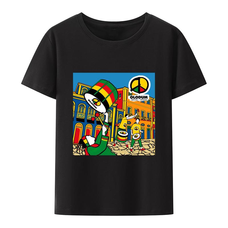 

Classic Print Carnival OLODUM Brazilian Drummer Style Y2K T-Shirt Summer Short-sleev Creative Tops Comfortable Streetwear Tees 4XL