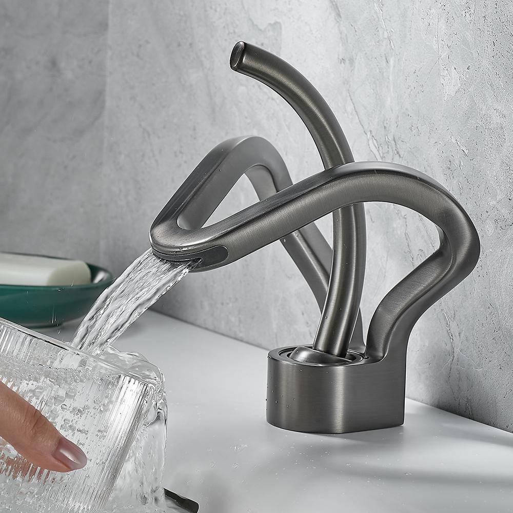 Basin Faucets Waterfall Bathroom Faucet Single handle Basin Mixer Tap Bath Black Faucet Brass Sink Water Crane Silver 855983