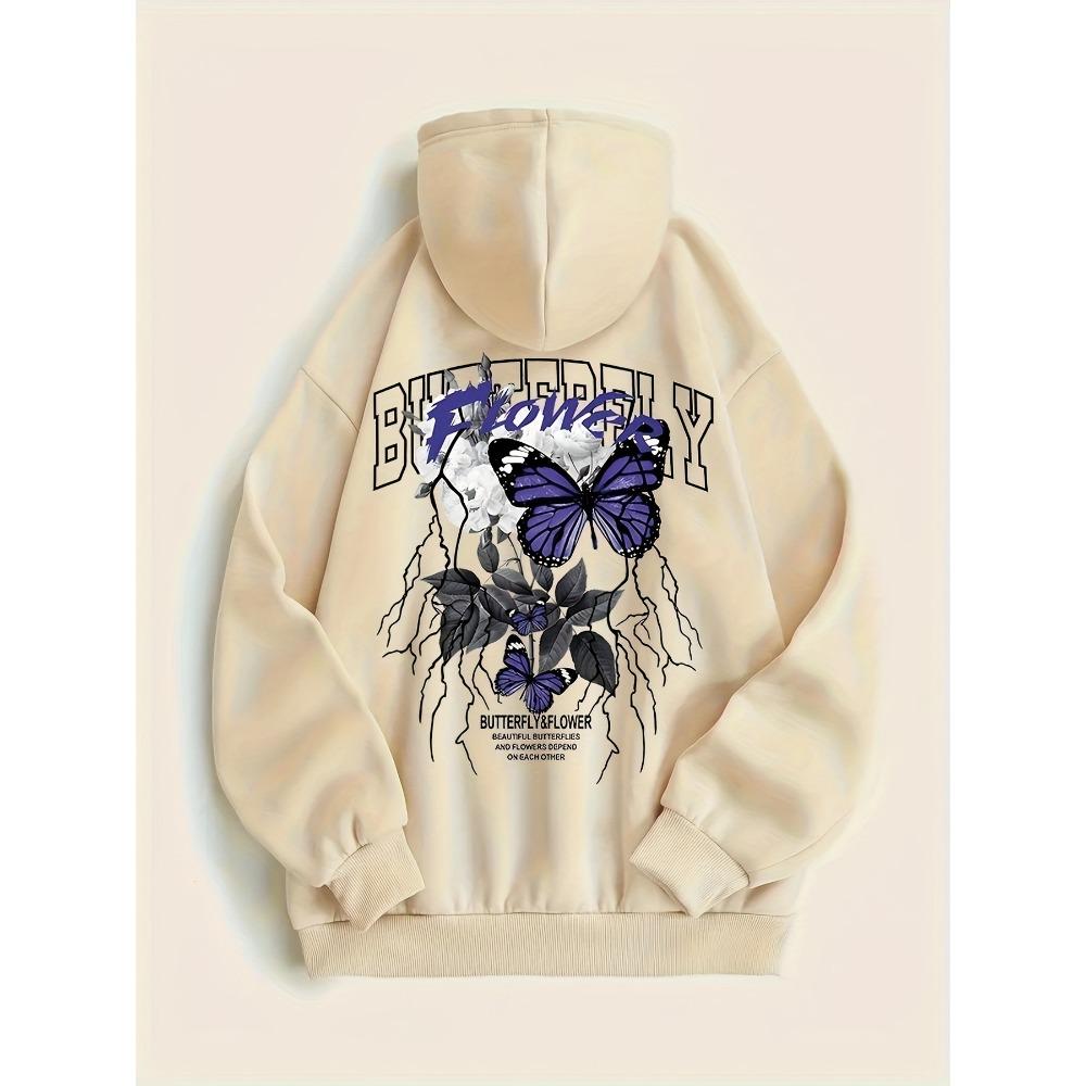 

Butterfly Print Kangaroo Pocket Hoodie Casual Long Sleeve Drawstring Hoodies Sweatshirt Women s Clothing Comfortable and Stylish XL