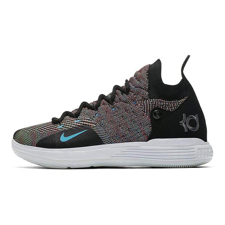 New Nike KD 11 Multi Color Flyknit Non slip Lightweight Mid Top Children's Basketball Shoes Black Purple Teenagers AH3465-001