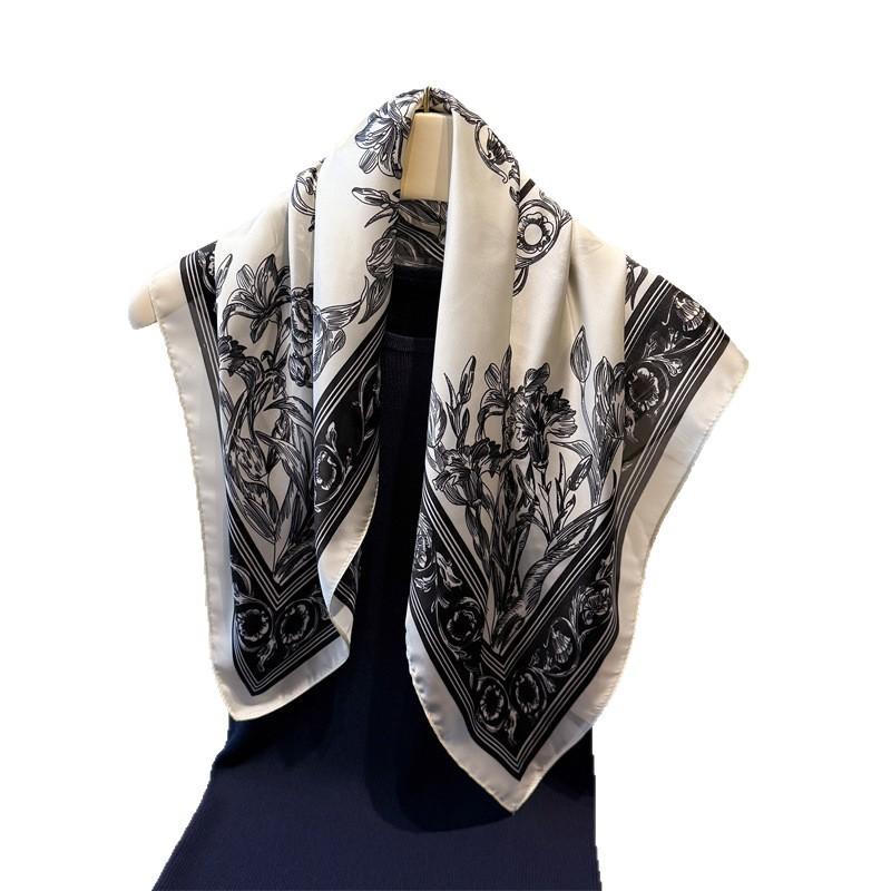 Moyun Flower Printing Simulation Silk Scarf Square Scarf Premium Shawl Versatile Neck Small Square Scarf Headscarf