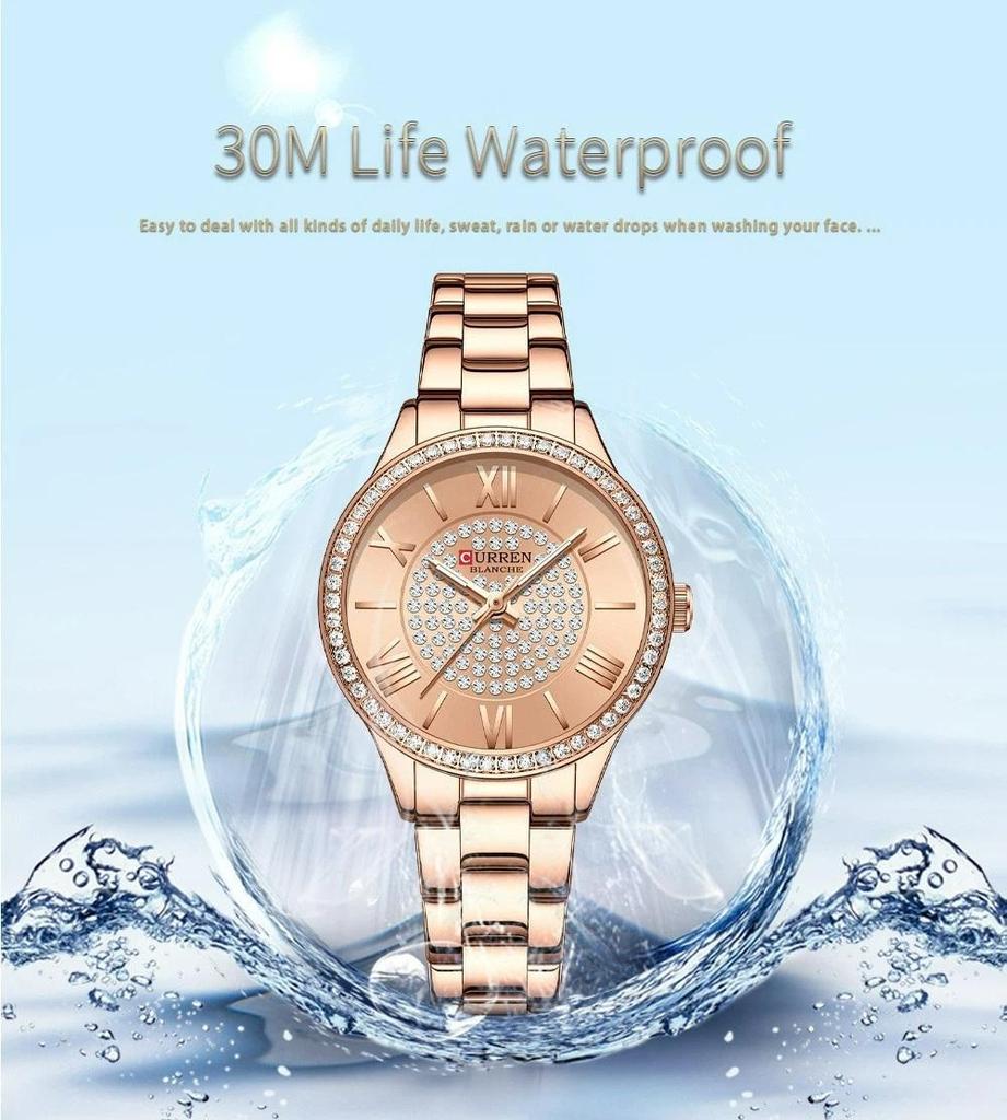CURREN Fashion Women Gold Watches Luxury Diamond Dial Ladies Wristwatch Stainless Steel Bracelet Waterproof Luminous Classic Female Clock