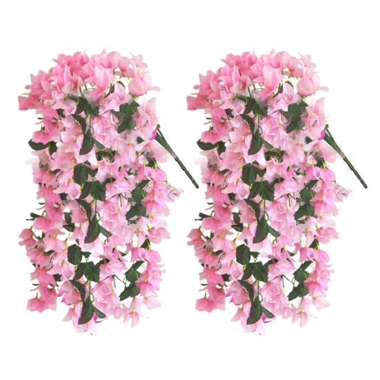 2Pcs Hanging Artificial Bougainvillea Speetabilis UV Resistant Realistic Fake Flower Wedding Party Indoor Outdoor Garden Yard Wall Hanging Faux Bloom