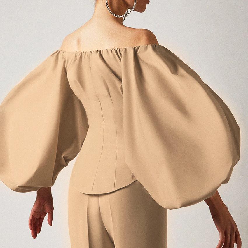 2022 Frühling/Sommer Cold Shoulder Pufflaternenärmel Damenoberteil