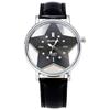 ZooooM Star Design Analog Quartz Watch Black Faux Leather Band Unisex Fashion Timepiece