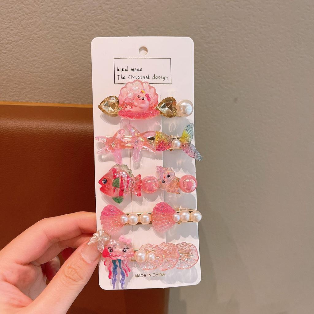 Summer Ocean Starfish Shell Hairpin Cute Children'S Hairpin Duck Beak Clip Pearl Hair Accessories Headgear Clip Girl