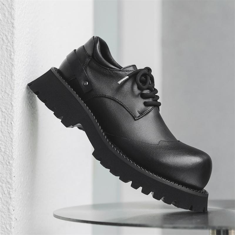 Big Head Derby Topánky Pánske Hrubá podrážka Zvyšujúca sa Čierna Britský štýl Tooling Niche Leather Shoes 66689-J