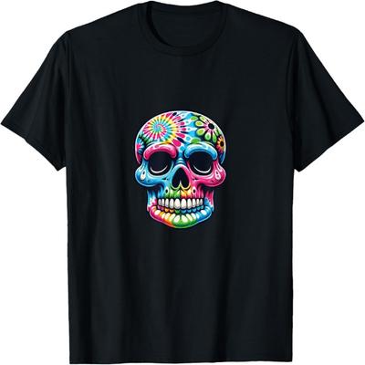 T-shirt Tie Dye Crâne Art Psychédélique Cool Trippy Hippie Halloween