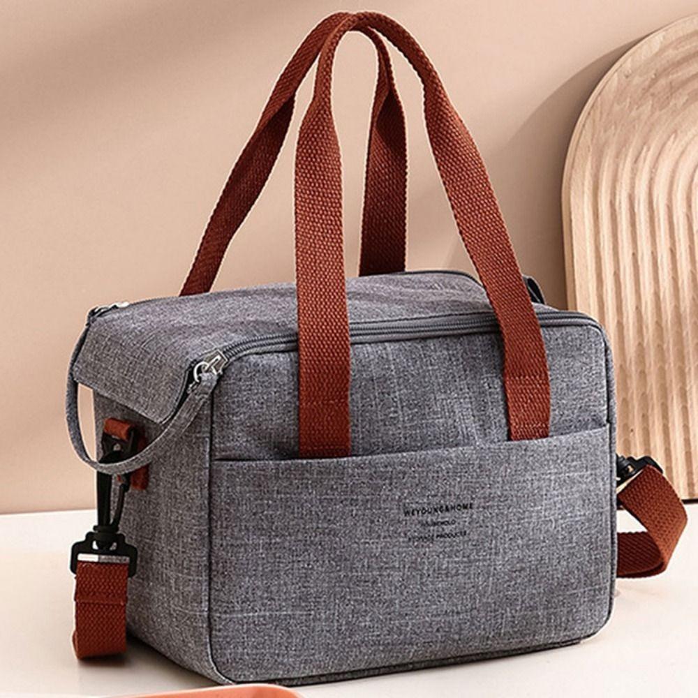 Solid Color Portable Lunch Bag Oxford Cloth Large Capacity Thermal Insulated Lunch Box with Handle Waterproof