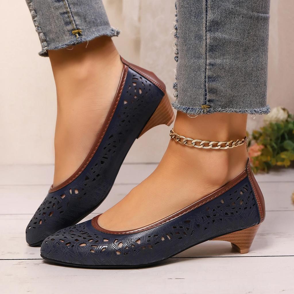 Mode 2025 Neue Damenpumps Sommer Modeabsätze Damen Leder Cut-outs Lässig Strand High Heels Hochzeitsschuhe Braut Zapatos De Mujer