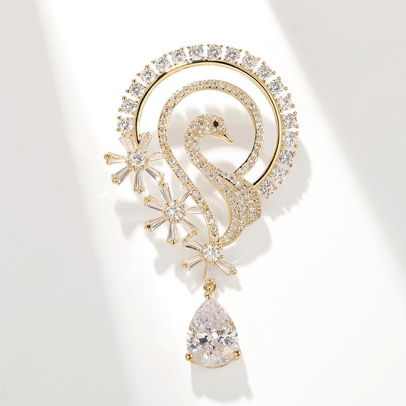 Bo Xin Yun Korean Zirconia Swan Brooch - Exquisite Phoenix Pin Corsage Accessory