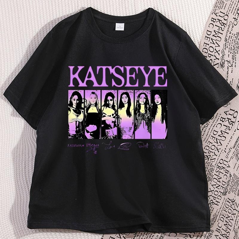 Vintage Katseye Music T Shirt Trendy Kpop Graphic TShirt Casual Cotton Short Sleeve Round Neck Tshirt Streetwear Clothes