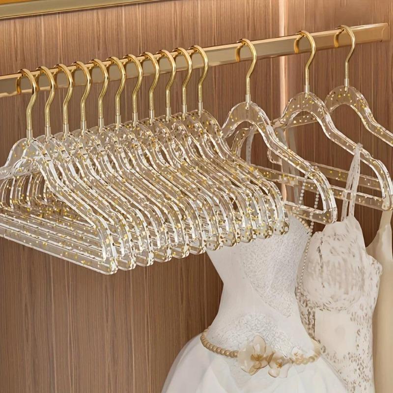 30pcs  Home Clothes Hangers Acrylic Sparkling Powder Crystal Clothes Hangers Transparent Anti Slip Invisible Drop Resistant