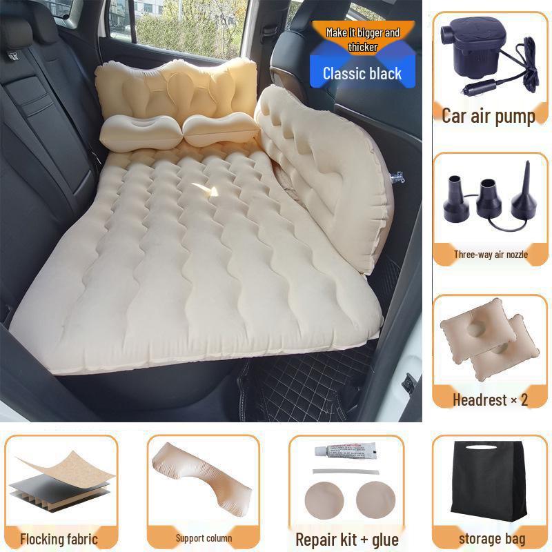 Universal Inflatable Car Mattress - Portable Folding Flocked Bed for Back Seat, SUV, and Sedan Trunk