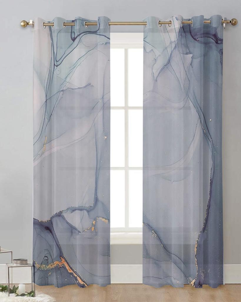Marble Texture Sheer Curtains for Living Room Decoration Window Curtains for Kitchen Tulle Voile Organza Curtains