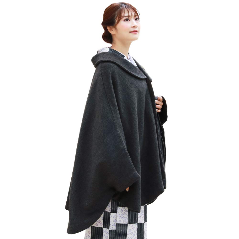 Brilliant Piece Shawl Collar Kimono Herringbone Kimono Cold Loofah Charcoal Gray Coat, Poncho, Cape, Winter, Pattern, Cape, Protection, Haori, Collar,