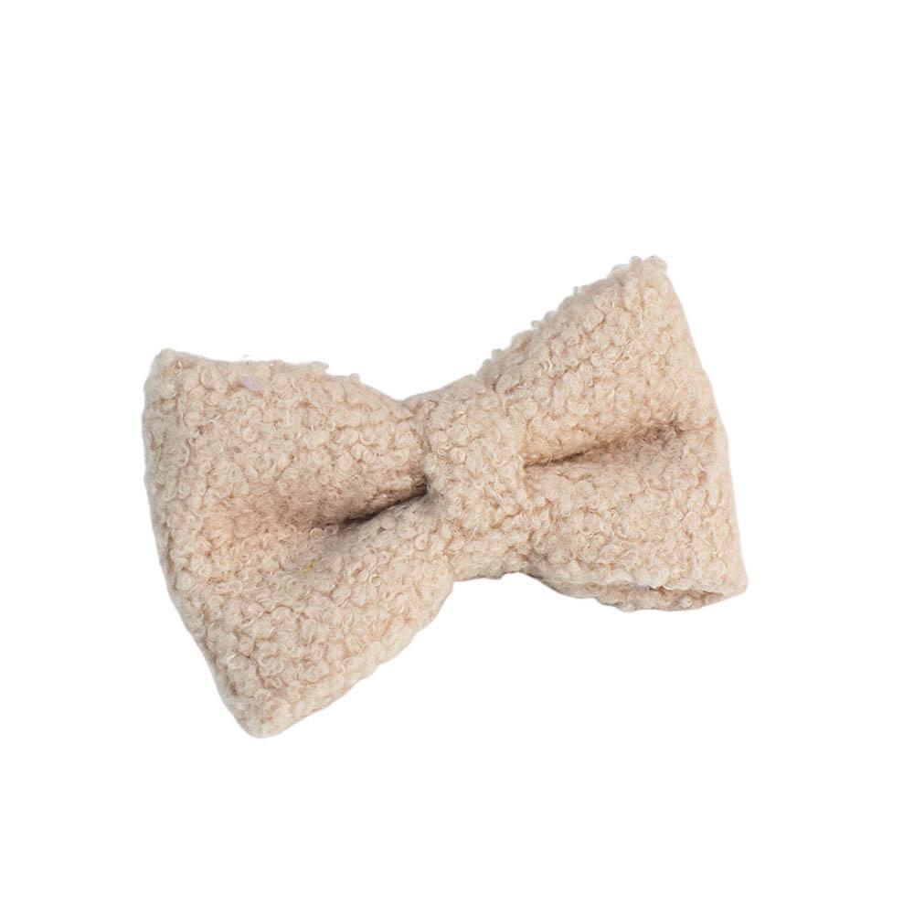 

Бежевый плюшевый мишка кремовый шлейка-ошейник для собаки с бантом и гравировкой имени XS