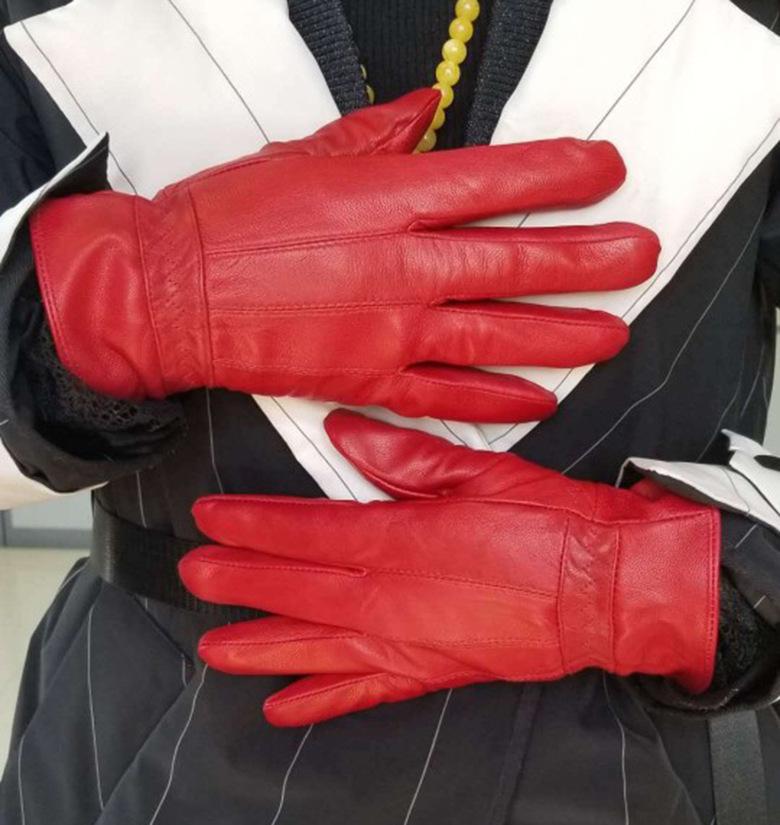 Women's Patchwork Sheepskin Leather Gloves for Motorcycle & Winter Skiing