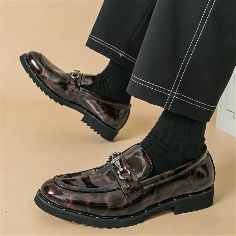 Trend Designer New  Thick Bottom Loafers New Men's Brown Patent Leather Shoes Designer Formal Wedding Dress Homecoming Footwear