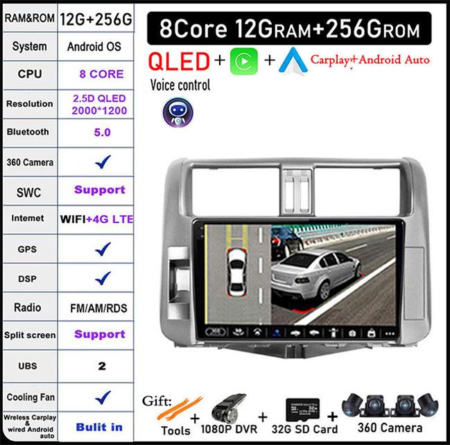 Android 14 DSP For Toyota Land Cruiser Prado 150 2009-2013 Car Radio Auto Multimedia Video Player GPS Navigation Carplay BT