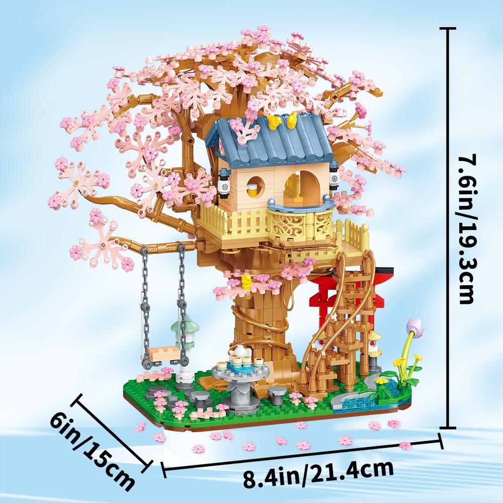 Nice! Ideas 2 In 1 Cherry Blossom Mini Romatic Tree House Building Sets for Girls Blocks Cherry Flower for Adult Birthday Gifts