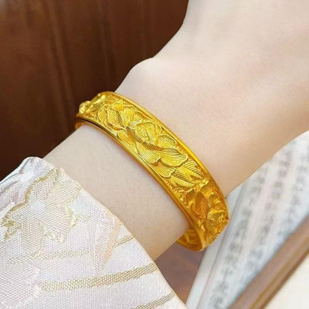 Opening Chinese Style Bangle Wide Wrist Jewelry Classical Golden Bracelets Groom