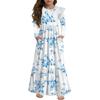 Girls' Tiered Ruffle Dress - Long Sleeve Printed Maxi With Pockets