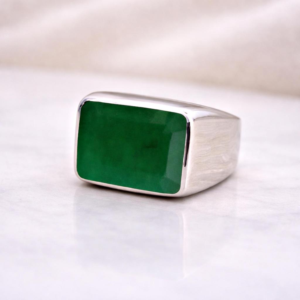 Grön Smaragd Åttakantig Sigillring, 925 Massiv Sterling Silver Smycke, Handgjord Bohemisk Ring, Vigselring