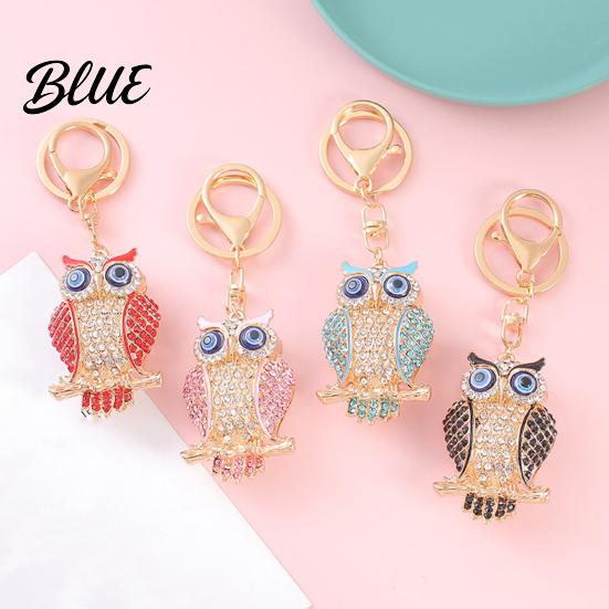 Decorative Owl Keychain Pendant 3D Cartoon Design Sparkling Rhinestones Inlaid
