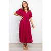 2025 Summer V-neck Short Sleeved Casual Dress Elegant Women Commuter Lace-up Waist Office Casual Party A-line Dresses Female Women's Clothing