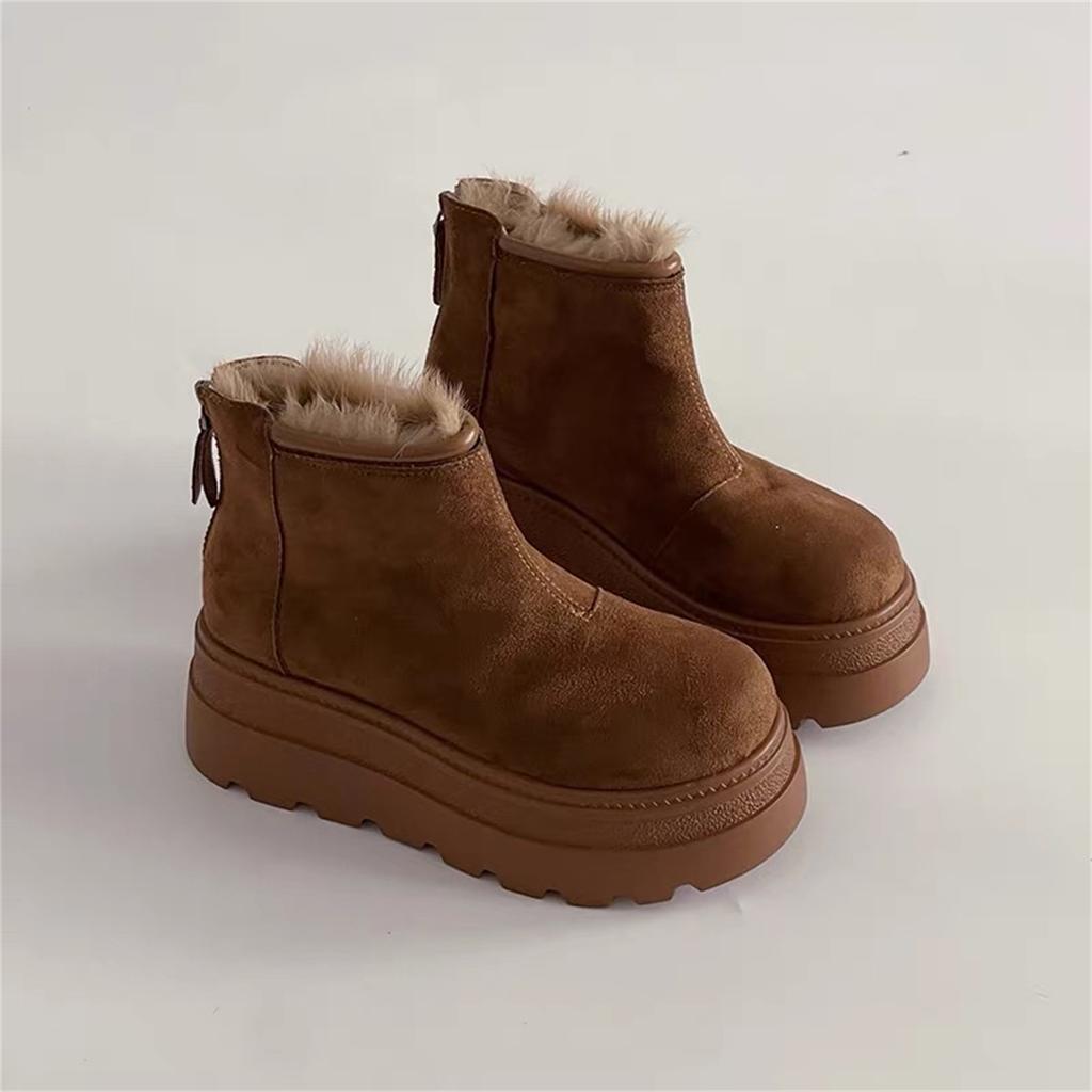 Vintage Fleece Lining Women Snow Boots Comfort Platform Thick Sole Keep Warm Cotton Short Booties Winter Women's Plush Shoes