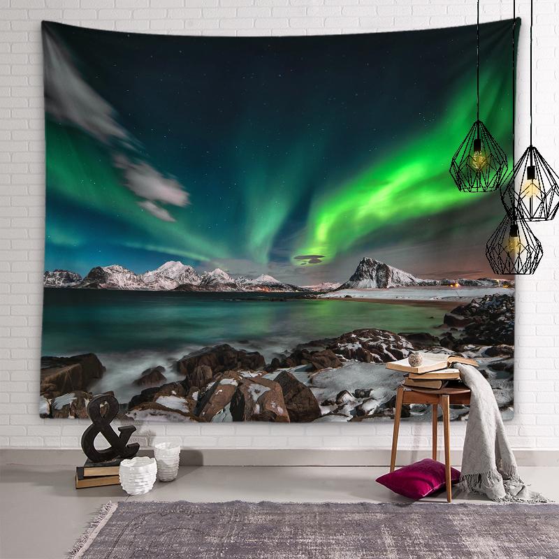 Snow Mountain Aurora Tapestry Galaxy Star Wall Art Decoration Dormitory Room Aesthetics Living Room Bedroom Home Decoration