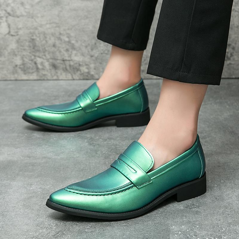 Mode Violet Vert Pailleté Chaussure d'Habillage pour Homme Cuir Verni Pointu Mocassin Penny Slip-on Mariage Élégant Antidérapant Chaussures Formelles
