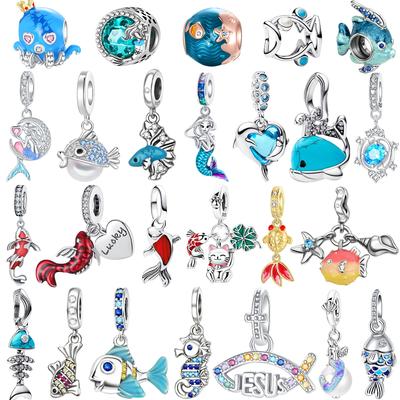 New Original Copper Beads Fish Seahorse Koi Fish Mermaid Charms Pendants Fit Bracelet Necklace Diy Jewellery Gift