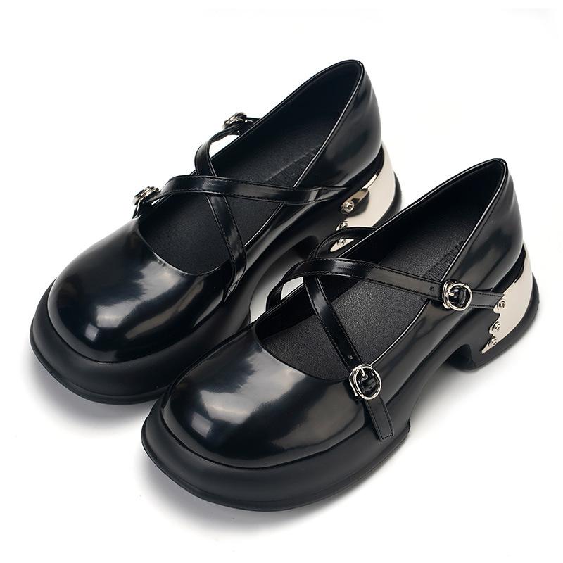 

Casual fashion small leather shoes leather platform women s height-increasing muffin shoes patent leather British small leather shoes 40 чорний