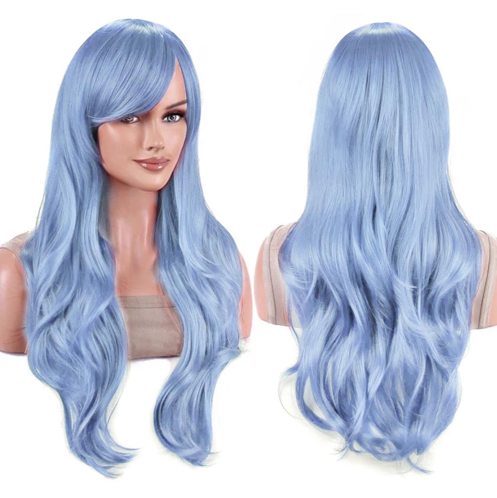 Parrucche Colorate Sintetiche Ondulate per Cosplay Lunghe 70cm con Frangia Parrucca Costume per Donne