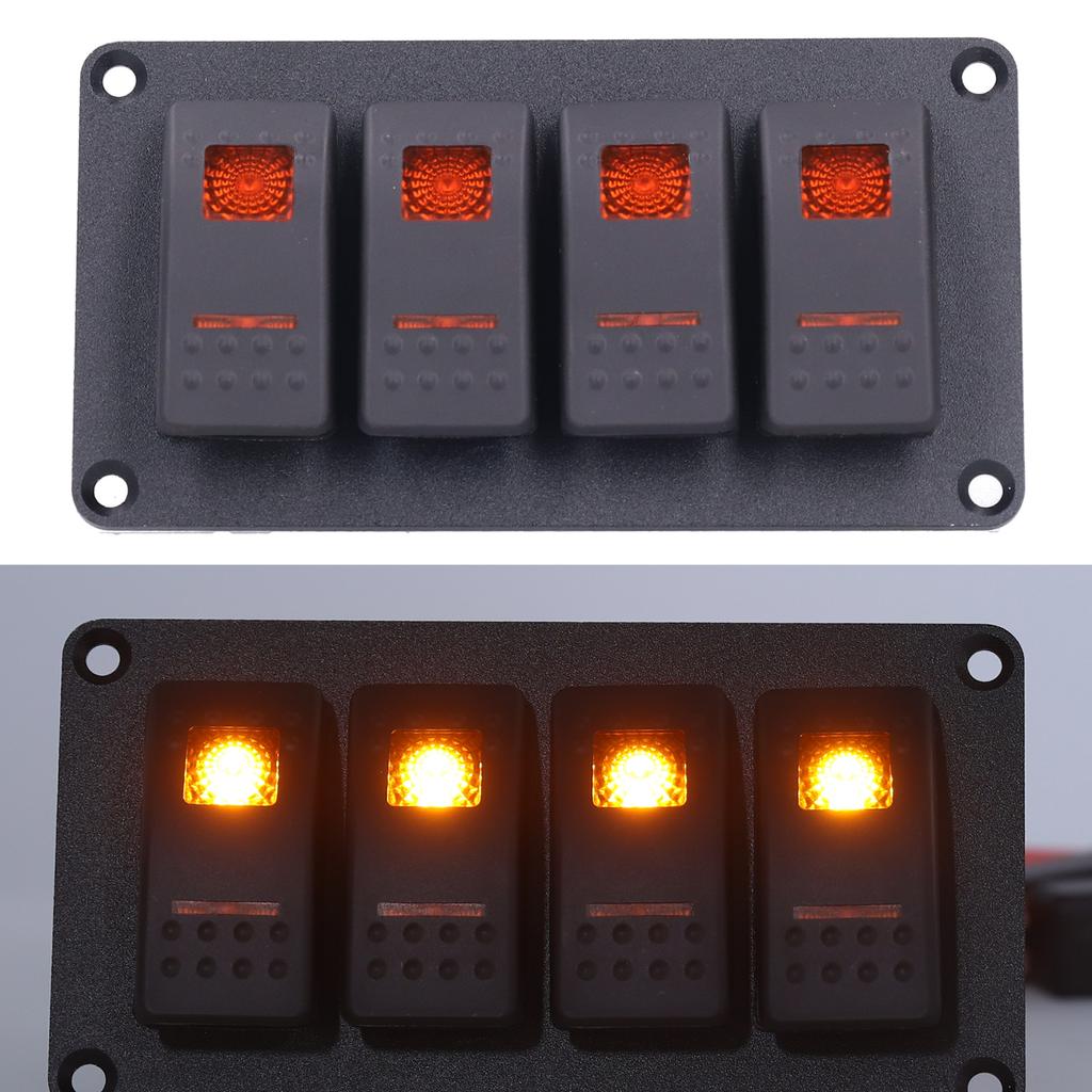 4 Gang Rocker Switch Panel LED Backlight 5‑Pin Overheat Protection for 12V 24V Vehicle Marine Yacht BoatOrange Light