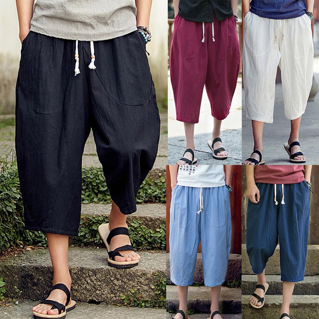 Linen Trousers Baggy Harem Pants 