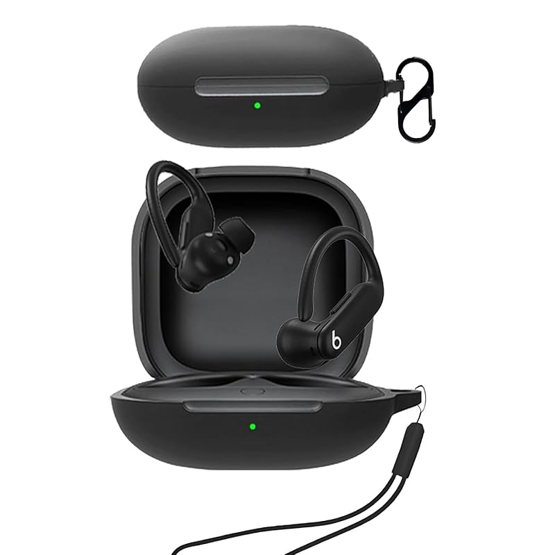 

For Powerbeats Pro 2 case Cover [HNWEIWEI] (With carabiner + strap included) ) silicon storage case convenience With carabiner trip lightweight and