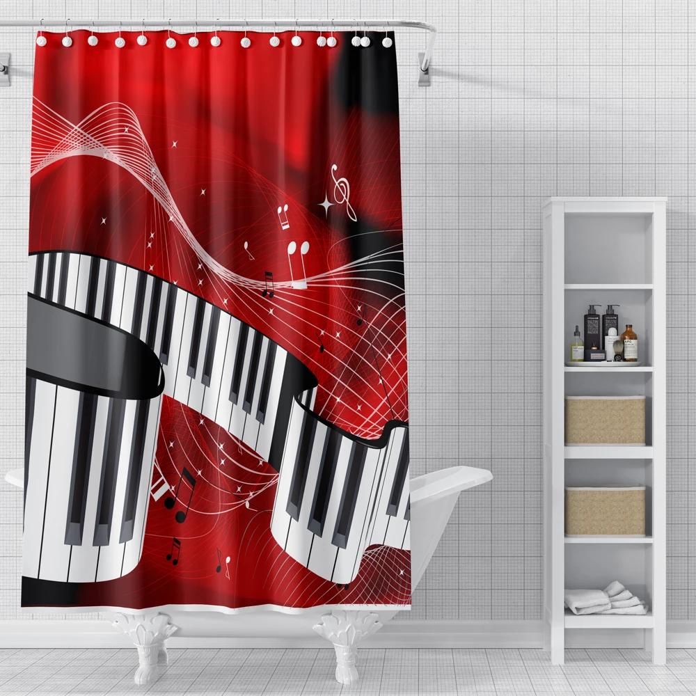 Piano Key Music Shower Curtain For Bathroom Musical Notes Waterproof Bathroom Shower Curtain Romantic Elegant Bath Bathtub Decor