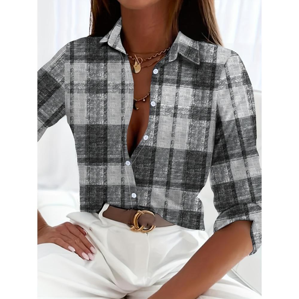 Elegante Damenmode Bluse 2023 Frühling & Herbst Digitales Kettenmuster Hemd Pendler Schlank Büro Damenbluse S-5XL