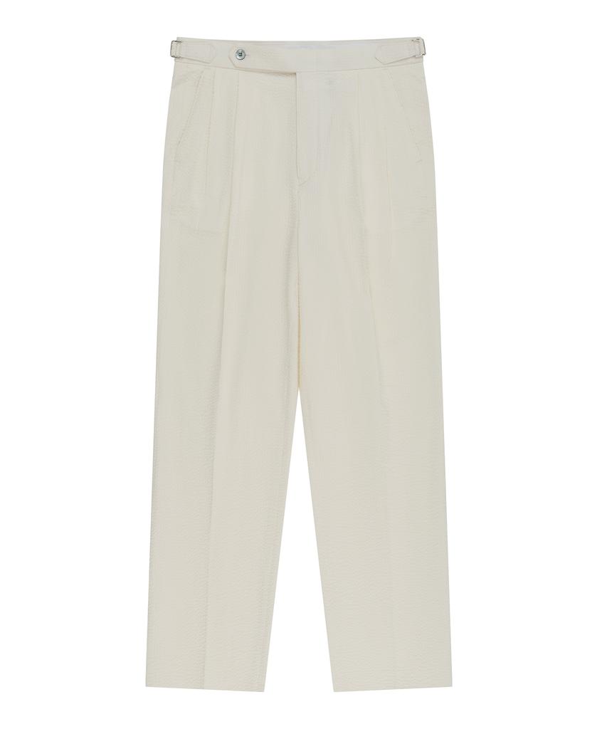 BELLIEF Essential Seersucker Adjust 2-Pleated Relaxed Chino (Ecru)