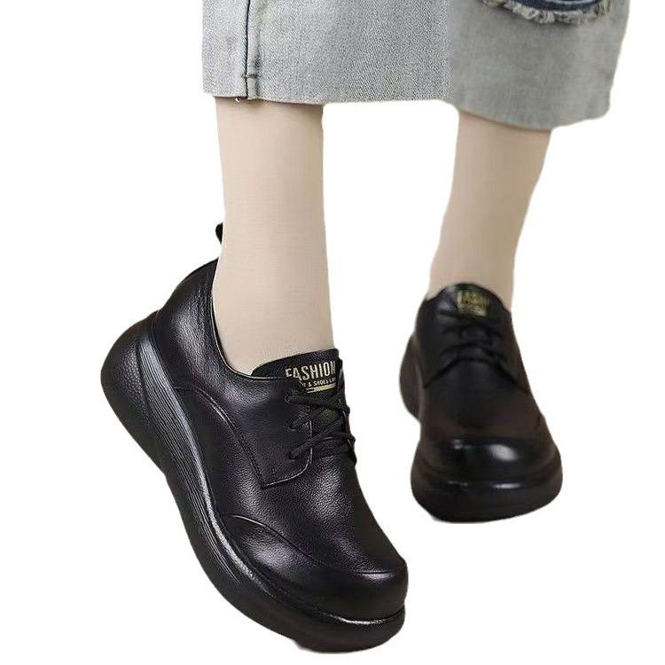 Single shoes women's muffin platform 2025 autumn new comfortable and versatile mother shoes light and non-slip casual women's small leather shoes
