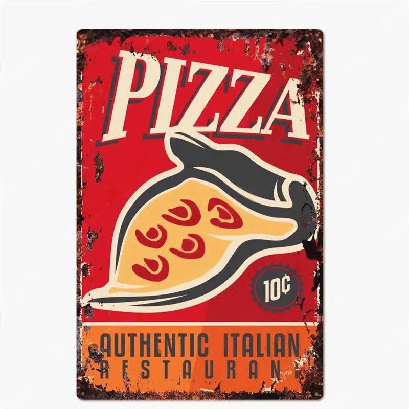 Great Food Vintage Metal Signs Pizza Zone Plaque Pub Bar Home Decoration Best Homemade Posters Italian Pizza Wall Art Plate